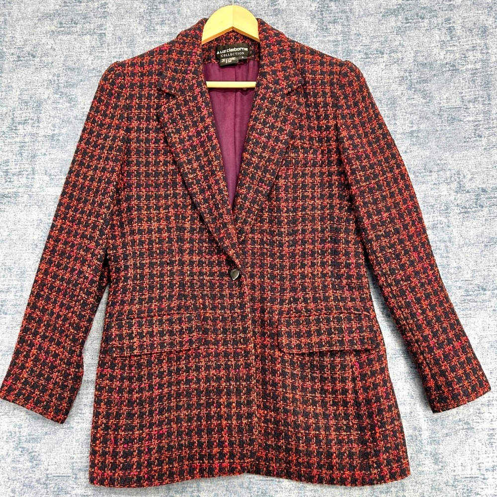 Liz Claiborne Collection Womens Navy Orange Tweed Blazer Suit Jacket Size 6